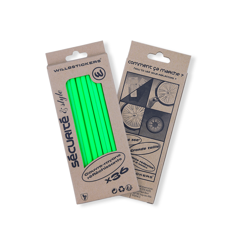 couvre rayons réflecteurs de roue reflective réfléchissant nuit visibilité sécurité vélo bicycle secure 3M vert