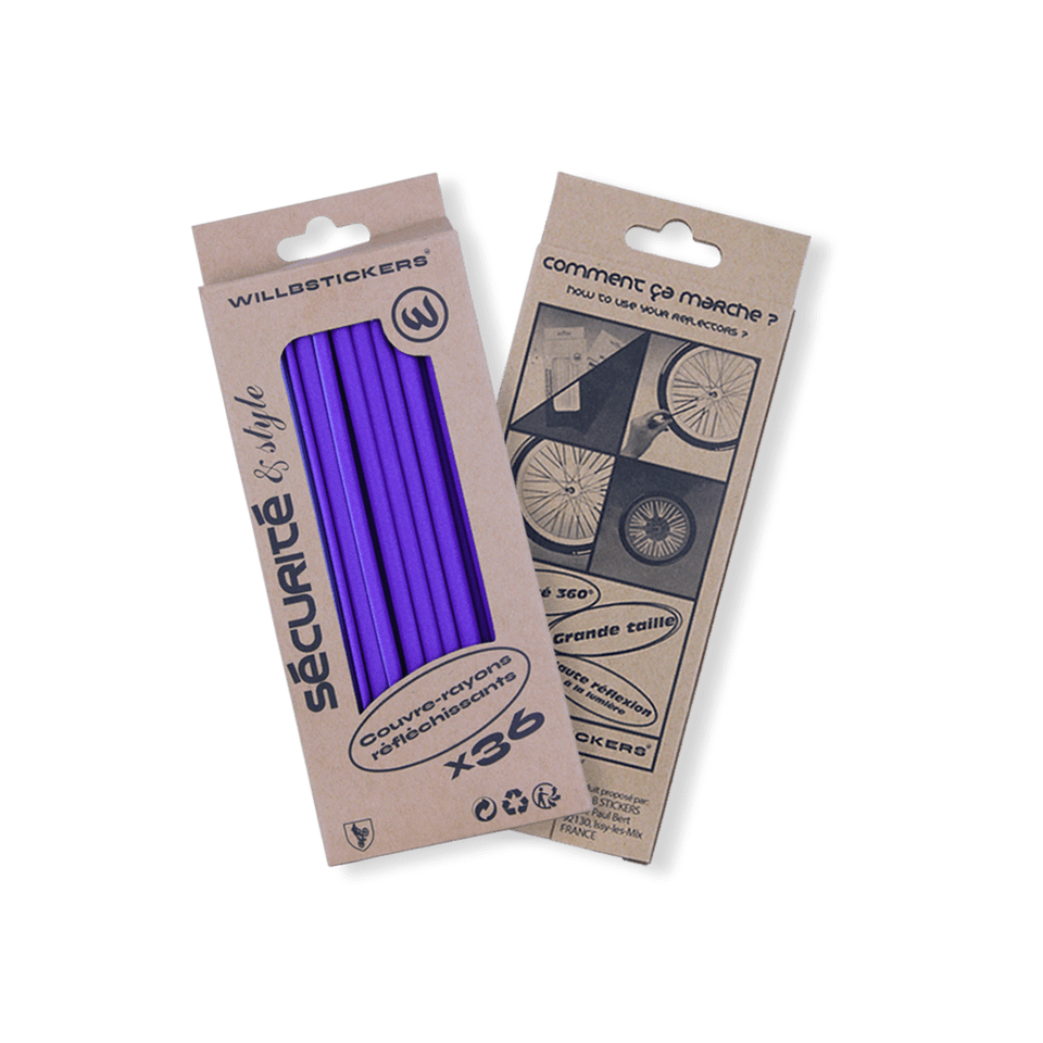 couvre rayons réflecteurs de roue reflective réfléchissant nuit visibilité sécurité vélo bicycle secure 3M violet