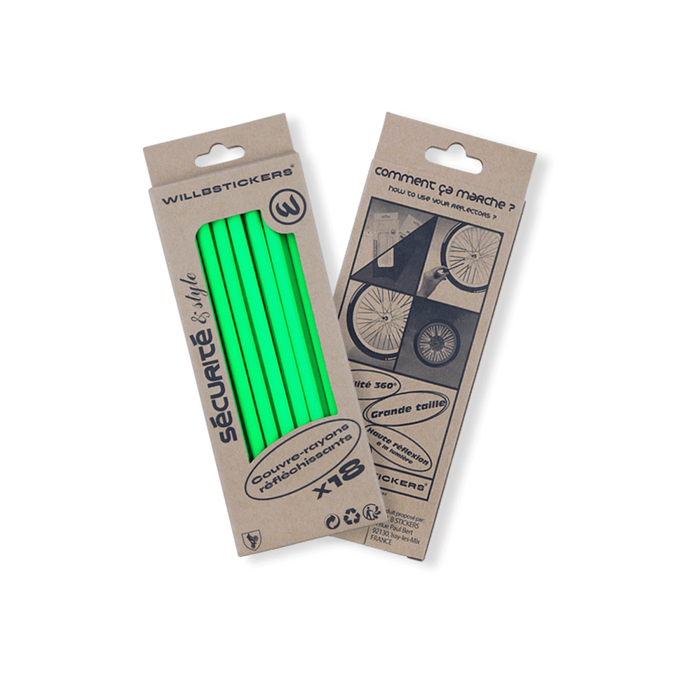 couvre rayons réflecteurs de roue reflective réfléchissant nuit visibilité sécurité vélo bicycle secure 3M vert