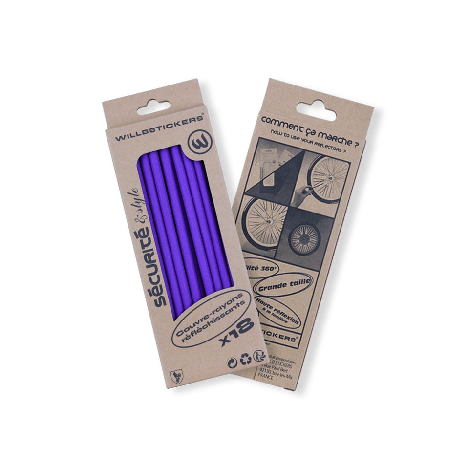 couvre rayons réflecteurs de roue reflective réfléchissant nuit visibilité sécurité vélo bicycle secure 3M violet