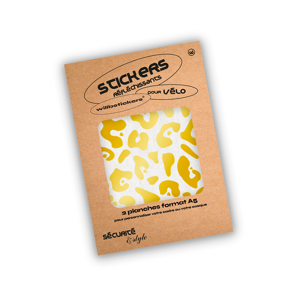 Planche de stickers réfléchissants louvre pour vélo. Sécurité à vélo et cyclisme urbain. Packaging éco-responsable